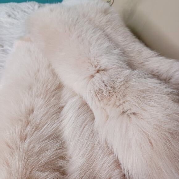 Real Luxurious Natural Beige Fox Warmth Fur Double Sided Boa Stole Scarf Tails - Picture 8 of 13